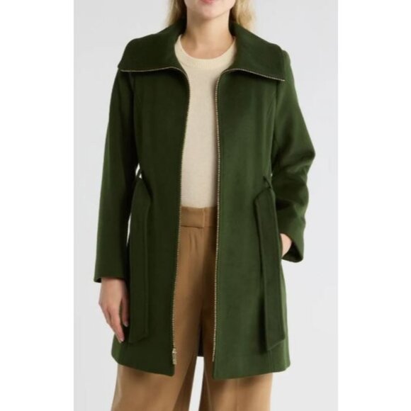 Michael Kors Womens Green Full Zip Belted Wool Blend Mid Length Coat Sz XL New - Picture 3 of 10